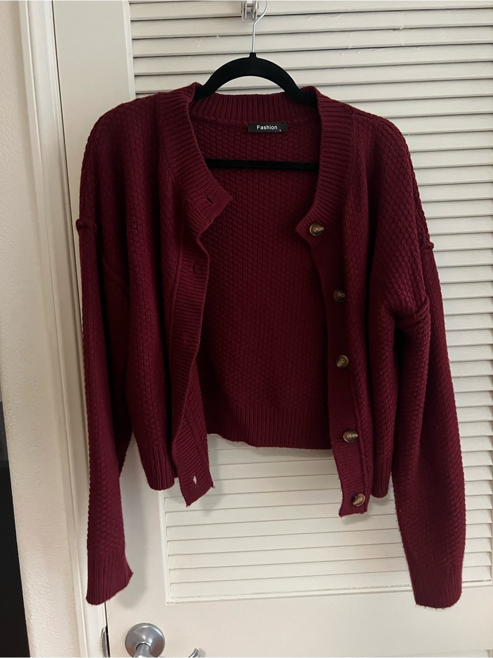 Women's Maroon Button-Front Acrylic Sweater Cardigan